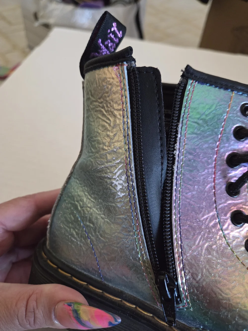 Kids Iridescent Rainbow Crinkle Dr Marten